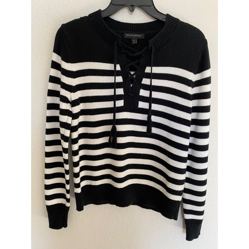Banana Republic lace up tassel striped loose fit sweater Size XS